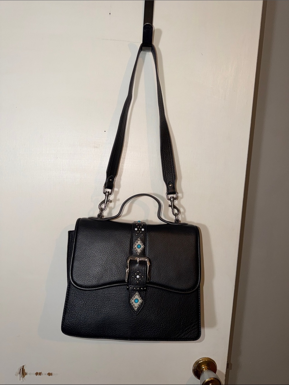 Aimee Kestenberg Black Top-Handle Shoulder Bag with Turquoise Accents